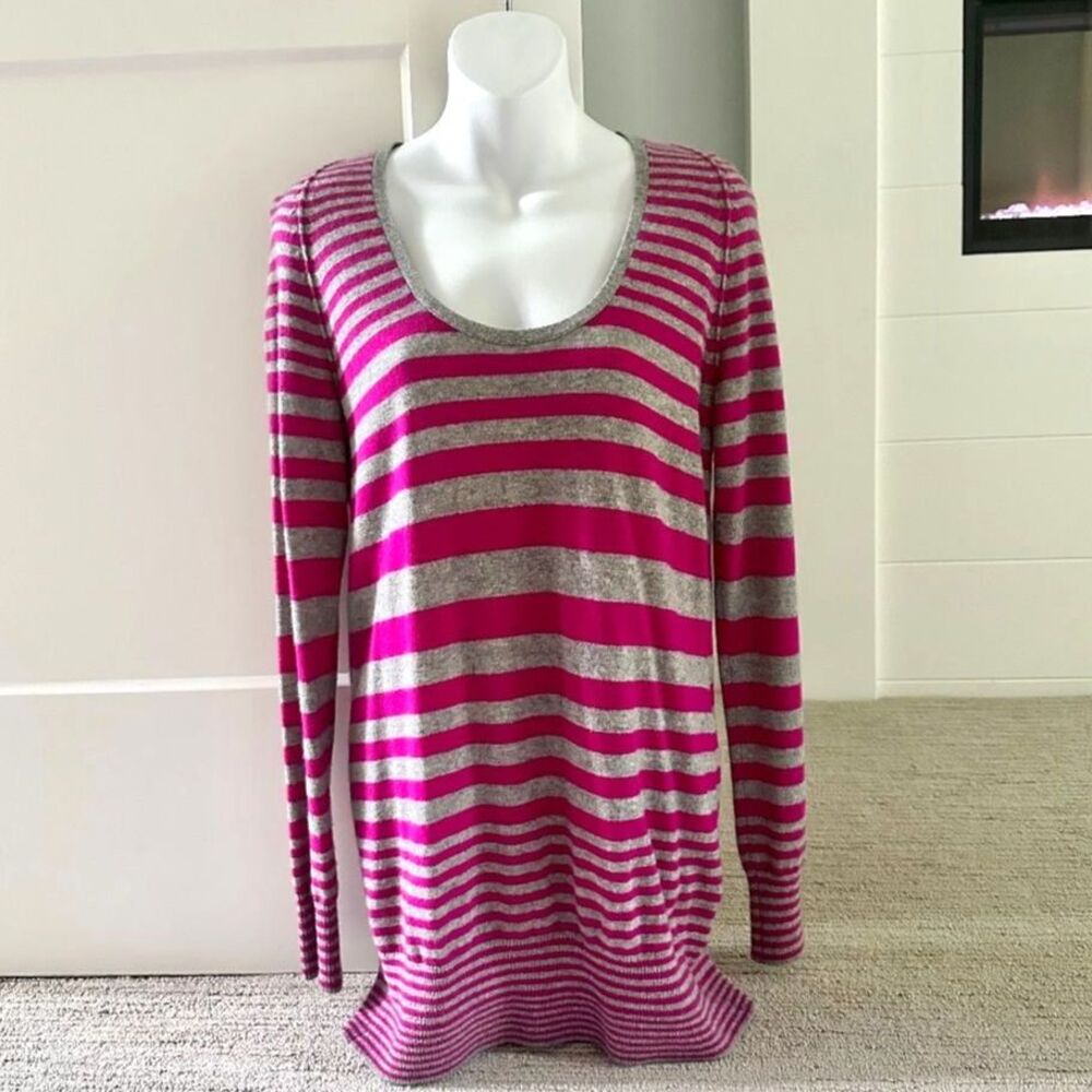 THEORY Striped Cashmere Sweater w/ Banded Bottom Sz M